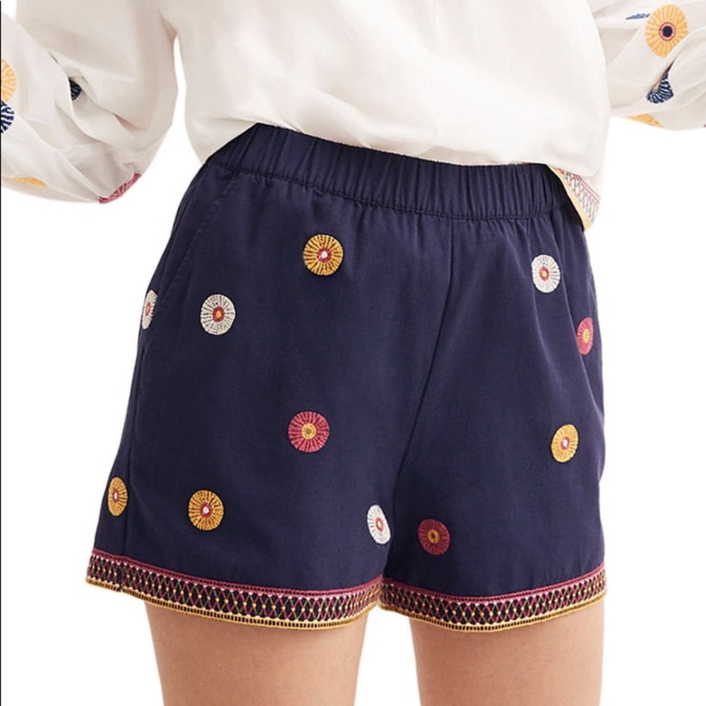 Madewell Pull on Embroidered Navy Shorts